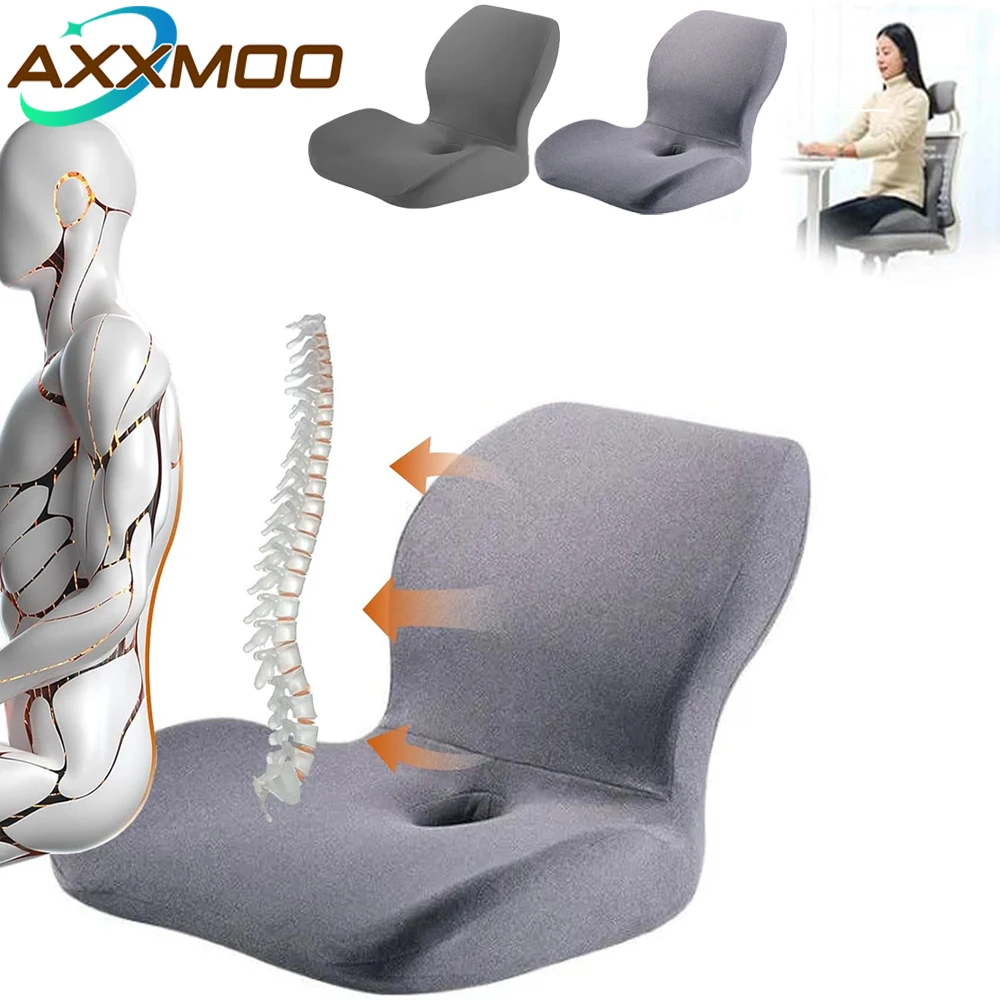 Office Chair Pad Memory Foam Pad Car Pillow Integrated Backrest Anti-Hemorrhoid Pad Orthopedic Support Coccyx Cushion