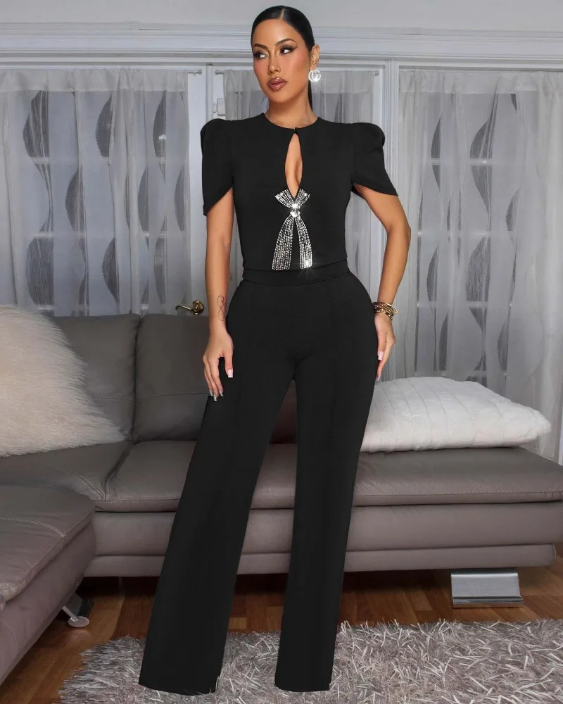 GUWU Fashion Street Donna Manica corta Tute a gamba larga 2025 Estate O-Collo Abiti sexy per feste di compleanno Pagliaccetti per abiti interi