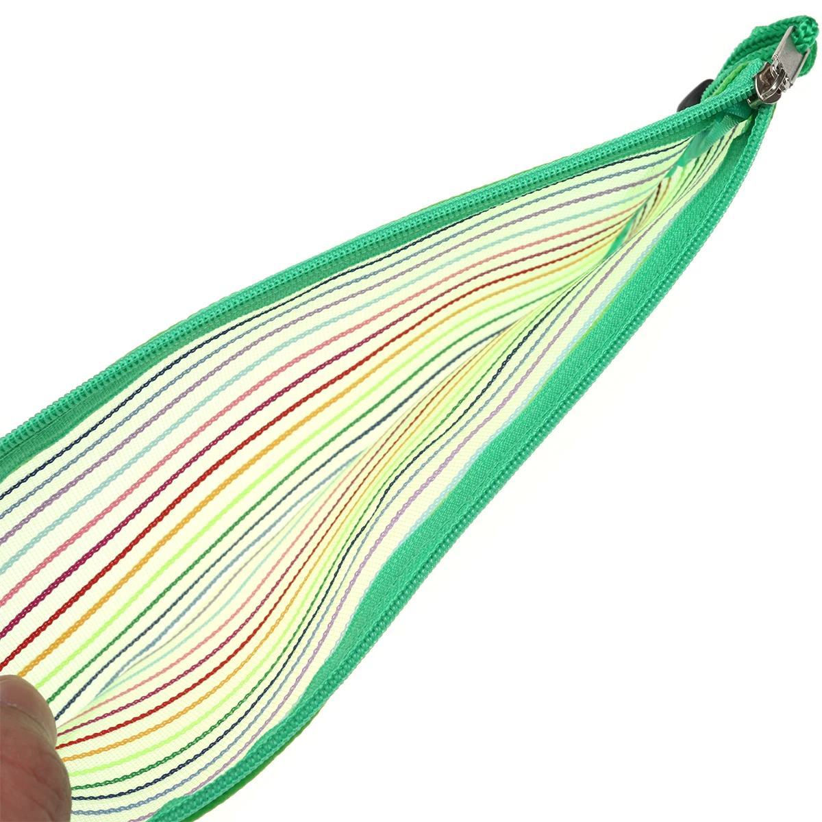

12 PCS Clutch Bag Pencil Case Colorful Stripe Pouch Mesh Storage with Zipper Rainbow Stripes Nylon Green Student