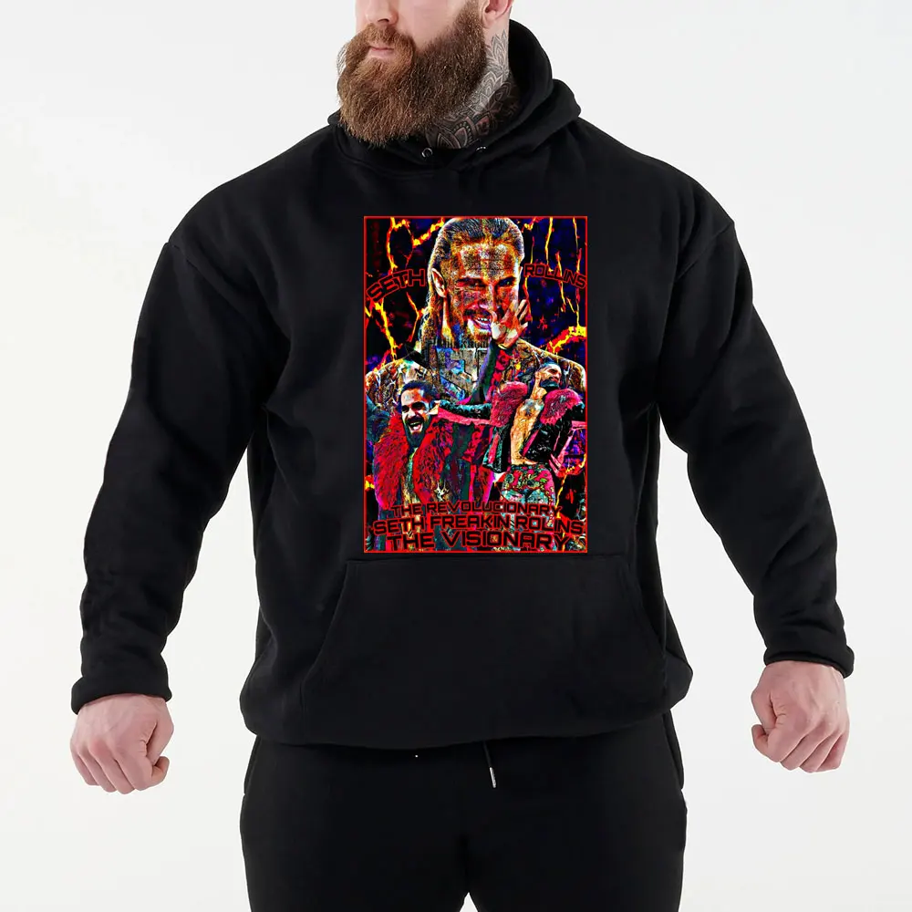 

2024 Autumn/Winter New Hot Famous Wrestler Seth“Freakin”Rollins Men's Black Hoodie Street Sports Casual Pullover