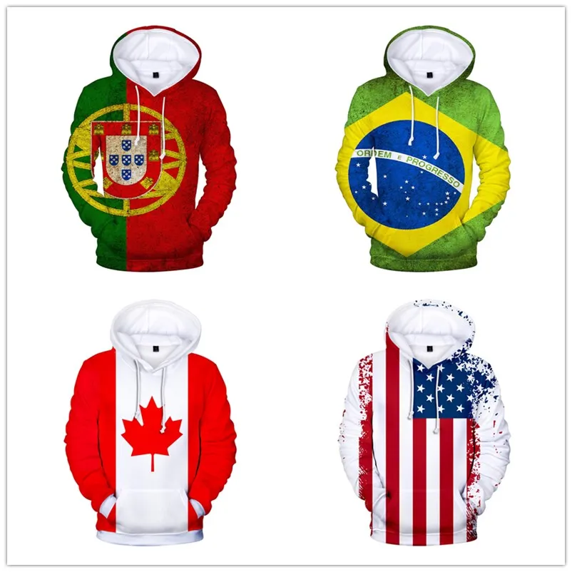 

3 To 14 Years Kids Hoodie Flag Portugal Argentina Germany Russia Brazil USA Sweatshirt Boys Girls Casual Jacket Children Clothes