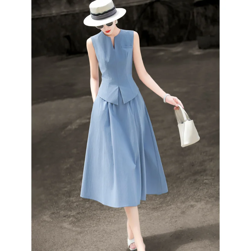 

MEXCOCO 2026 Summer New Elegant Youthful Design Mock Two Piece Spliced Sleeveless Tank Dress Women