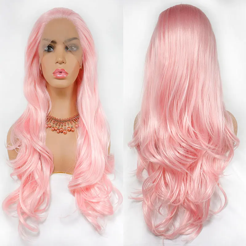 

Bombshell Pink Natural Wave Synthetic Lace Front Wigs Glueless Best Quality Heat Resistant Fiber Natural Hairline For Women Wigs