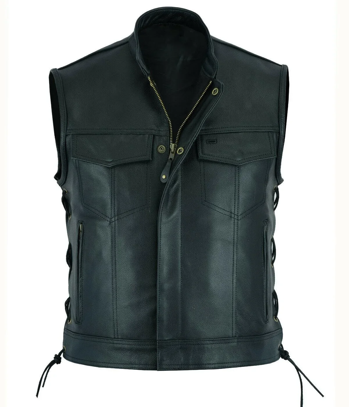 Men Solid Punk Leather Vest Stand Collar Sleeveless Motorcycle Casual Coat Retro Biker Waistcoat