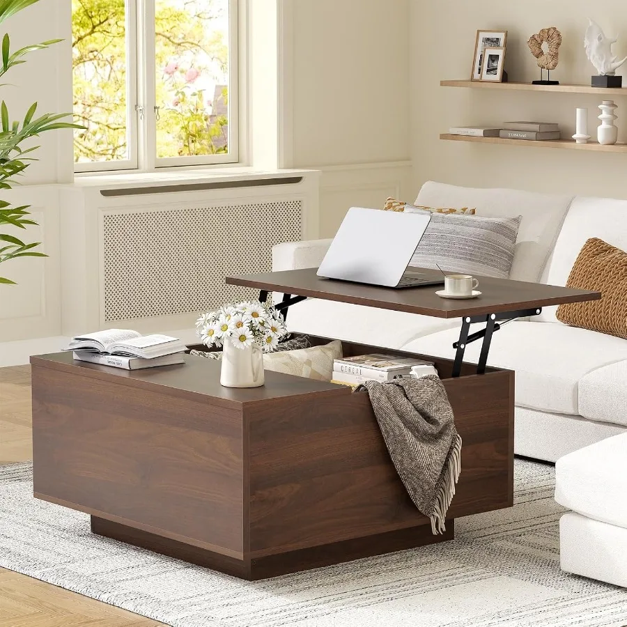 Lift Top Coffee Table for Living Room, Wood, Natural Brown, 31.5'' with Hidden Storage Compartment
