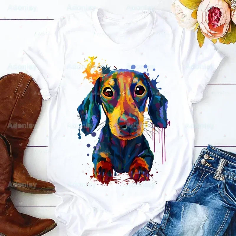 Jamnik Teckel Cute Dog Women Tshirt Harajuku Lady Print T shirt Funny Female T-shirt Leisure Casual Fashion Aesthetic Tshirt