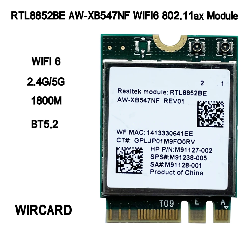 Wifi 6 AW-XB547NF RTL8852BE Network Card 1800Mbps BT5.2 Dual Band Wireless Wi-Fi Adapter 802.11ax 2.4G/5Ghz MU-MIMO For Win 10