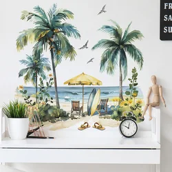 Colored Summer Beach Coconut Trees Wall Stickers Living Room Background Decor Decals Bedroom Home Decoration Self-adhesive Mural