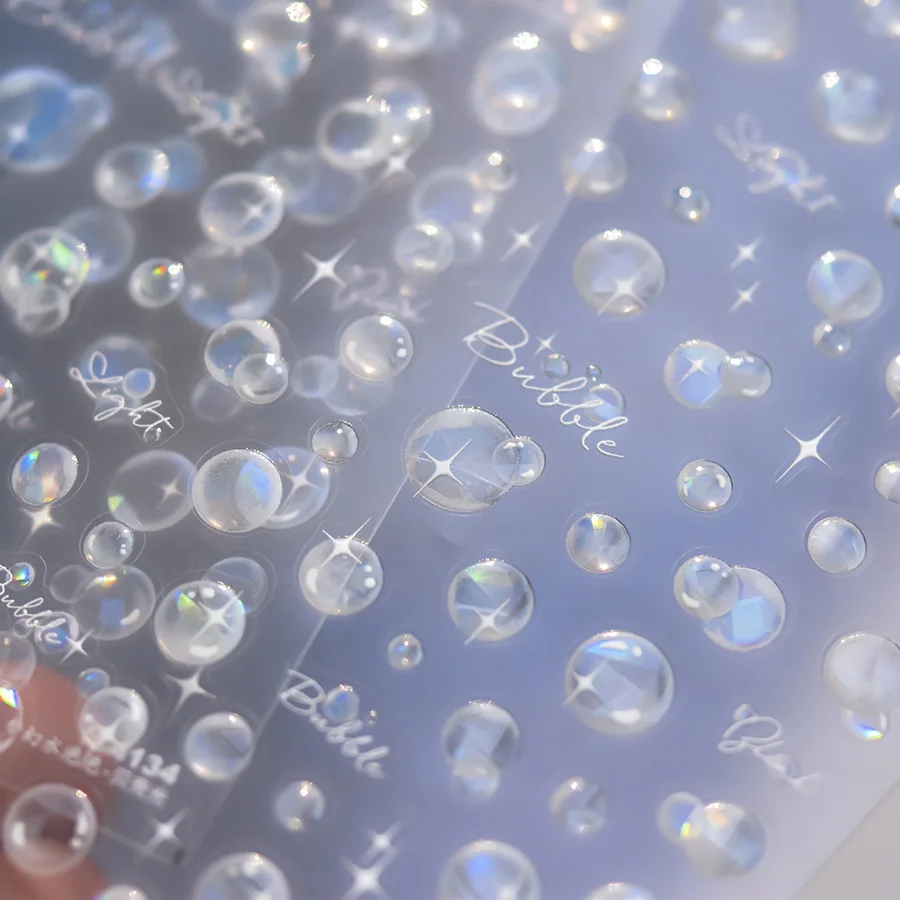 1 個 5D 夢のような水の泡ネイルアートステッカー夏シェル偏光泡レリーフスライダービーチ自己粘着マニキュアデカール