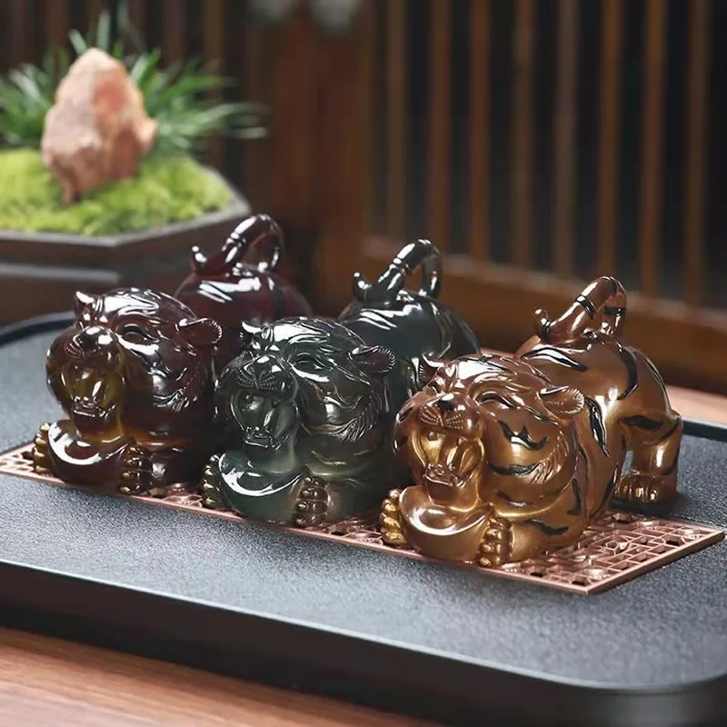 Fortune Tiger Color-Changing Tea Pet Tea Tray Resin Ornament Can Be Kept and Played Kung Fu Tea Set Tea Ceremony Accessories