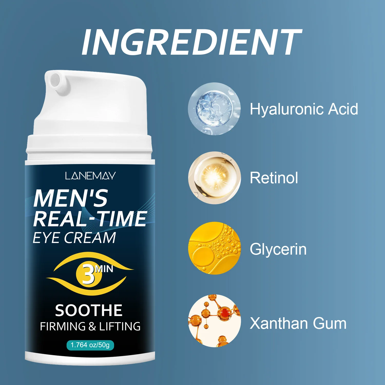 Men's Real - Time Eye Cream - Deeply Moisturizes and Firmens the Eye Area, Reduces Fine Lines, and Anti-Aging 50g