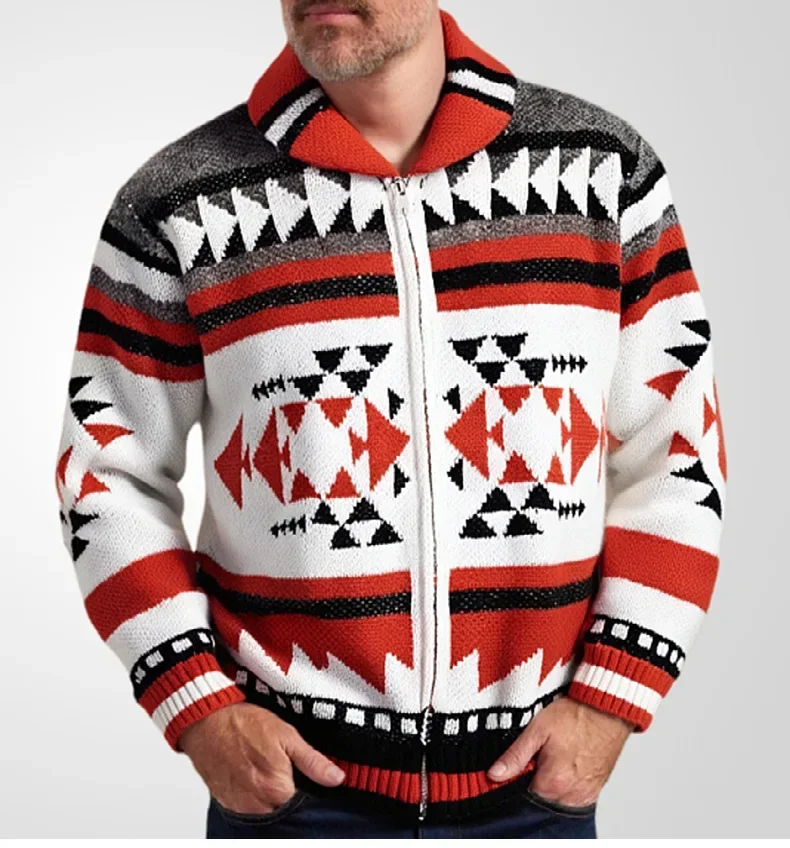 

Men's Winter Jacquard Cardigan Jacket Luxury Clothing Rhombus Knit Zipper Sweater Coats Long Sleeve Leisure Streetwear Knitwear