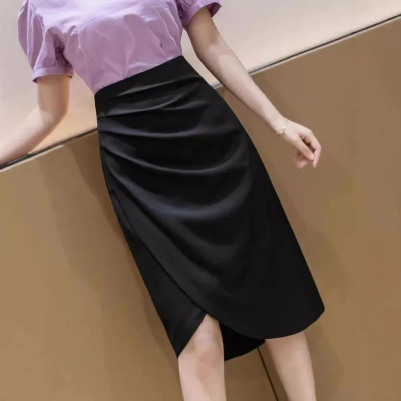 

Асимметричная юбка с разрезом для женщин, новая весенне-осенняя юбка с высокой талией и облегающим кроем для миниатюрных женщин, стильного дизайна.