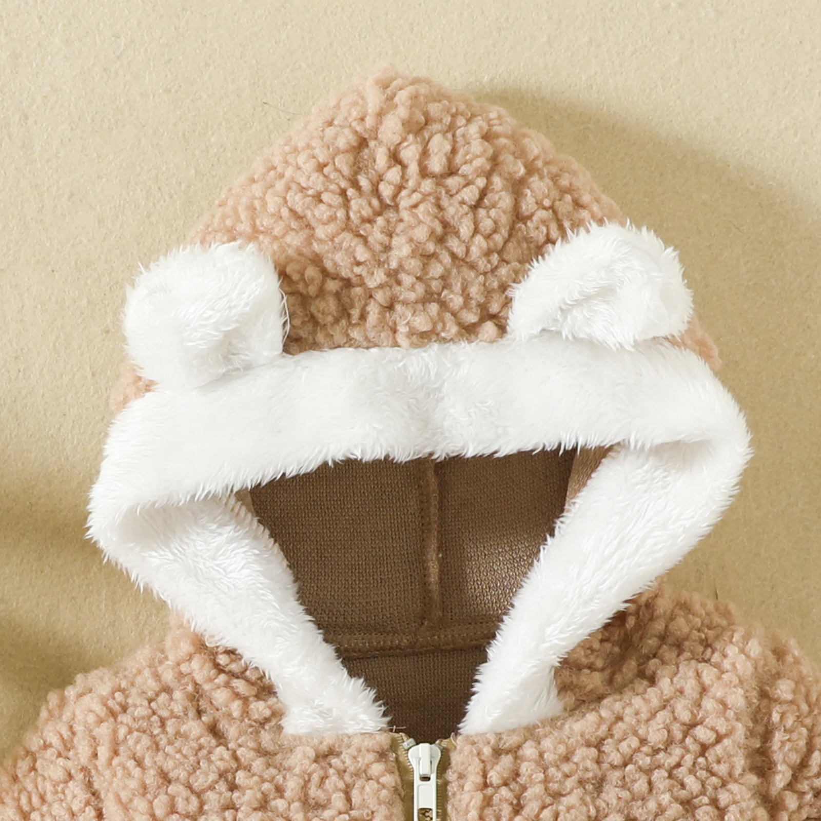 Autumn and winter baby and toddler neutral cartoon cute Teddy hoodie with decorative ears, long sleeved jumpsuit