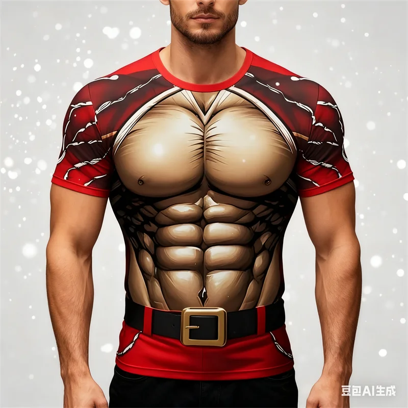 

Funny Ugly Santa Claus Fake Muscles 3D Print T-shirts For Men Xmas Short Sleeve Tees Fashion Oversized Christmas Men's Clothing