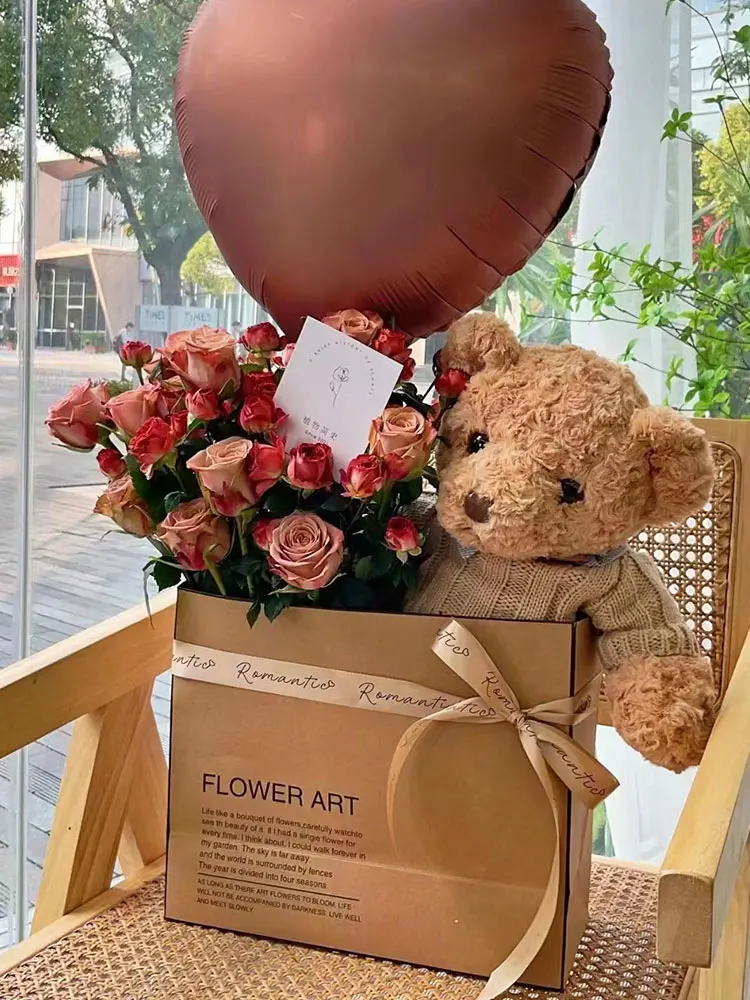 Brown Paper Bag for Balloon Rose Bouquet Flower Package Kraft Paper Gift Box 5PCS