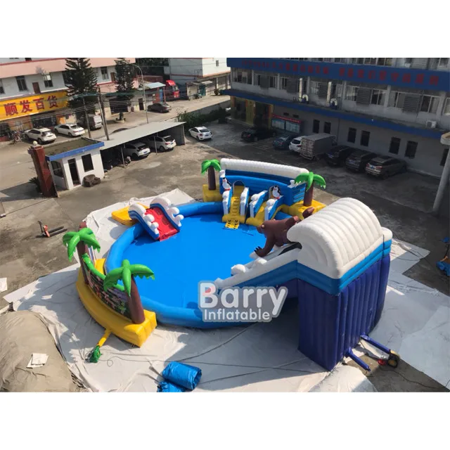 Commercial Use Water Park Equipment Inflatable With Water Slide And Swimming Pool