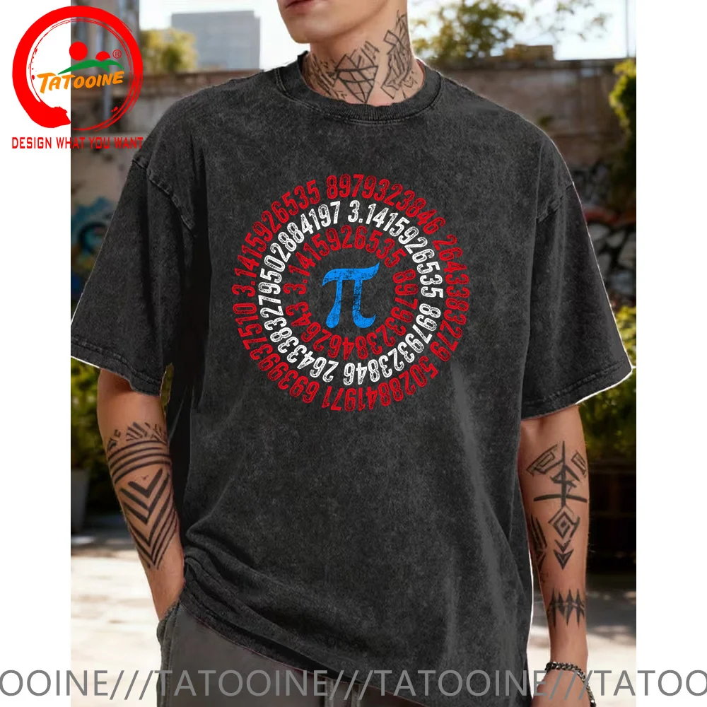 Washed Cotton Funny Gift Pi Day T Shirt Spiral Pi Math Design for Pi Day 3.14 T-Shirt Unisex Style Shirt Men Clothing Streetwear
