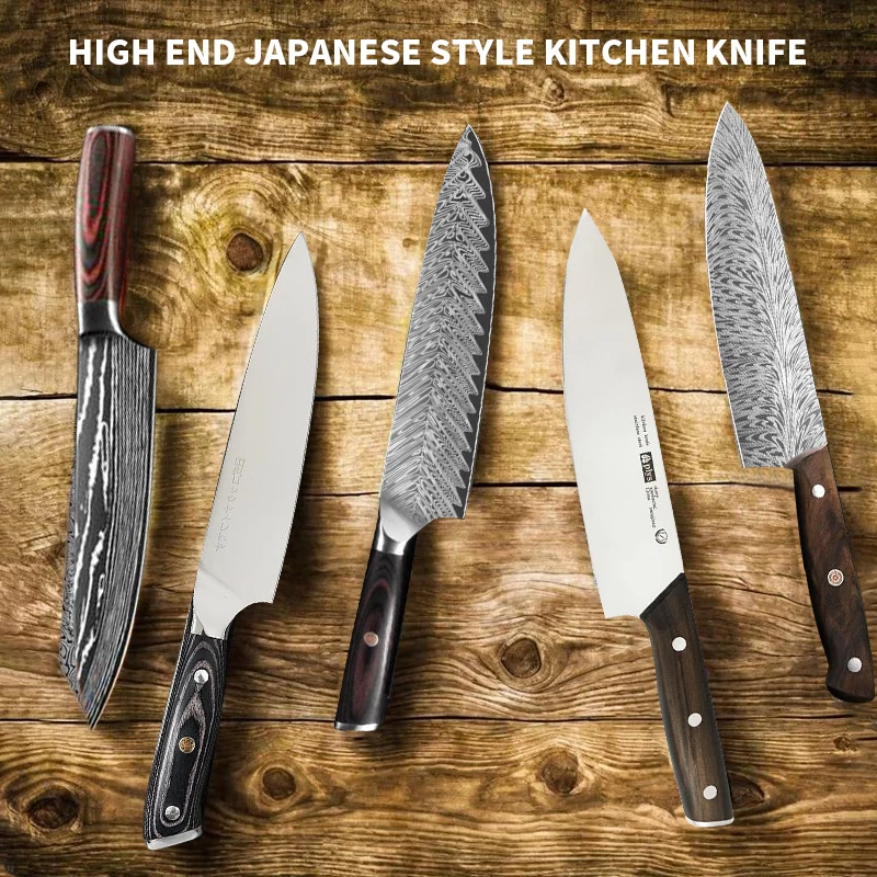 Hochwertiges japanisches Damast-Kochmesser mit Massivholzgriff – scharfes Mehrzweck-Küchenmesser für Fleisch, Fisch und Gemüse