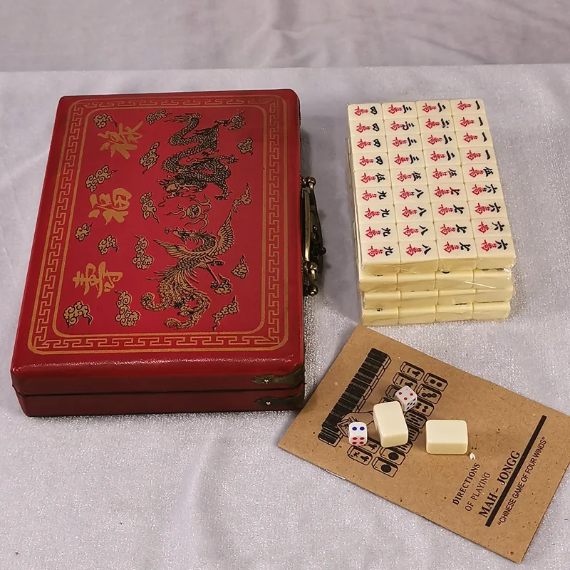 Cross-Border Supply of Melamine English Mahjong Dormitory Entertainment Mahjong Milky White Small Travel Mahjong with Antique Le