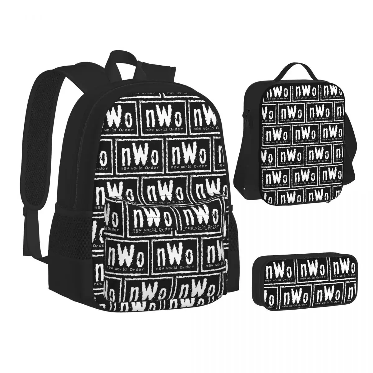 NWO New World Order Wrestling Backpacks Boys Girls Bookbag School Bags Children Rucksack Lunch Bag Pen Bag Three-Piece Set