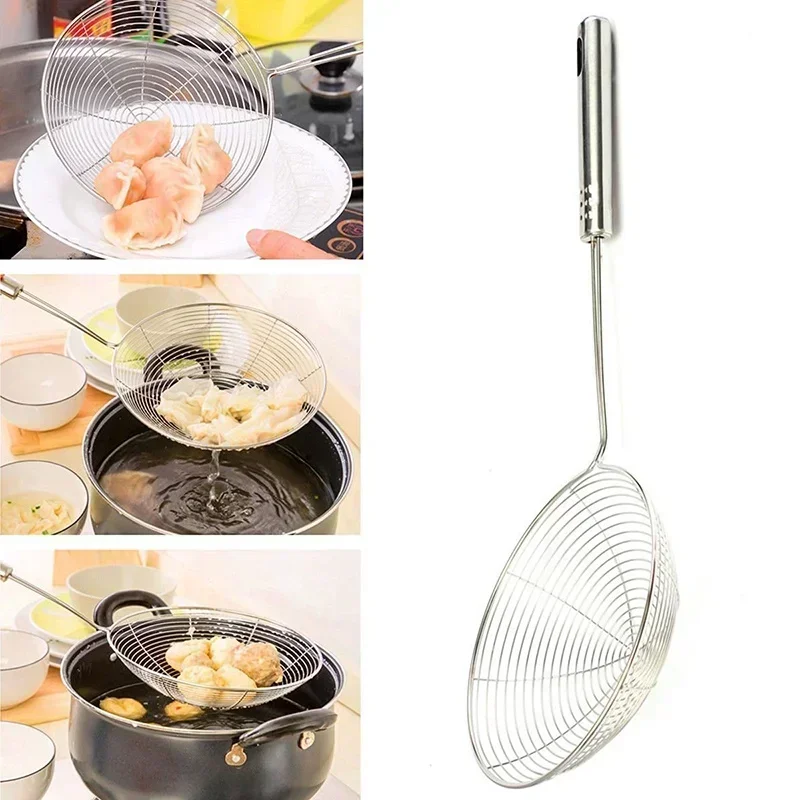 Premium 304 Stainless Steel Spider Mesh Strainer & Colander Ladle Skimmer Cooking Tool Kitchenware Heat-resistant kitchen tools