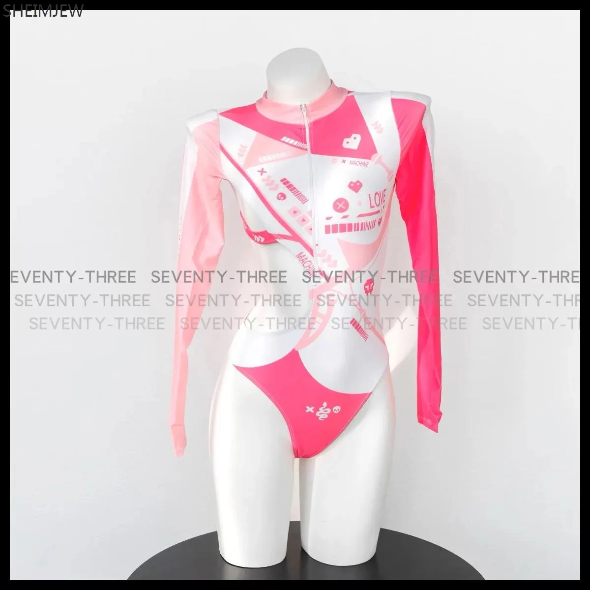 Mechanical Sexy Pink Snake Rabbit Cosplay Jumpsuit Hollow Long-sleeved Tight Jumpsuit Cute Mecha Print Side See-through Clothing