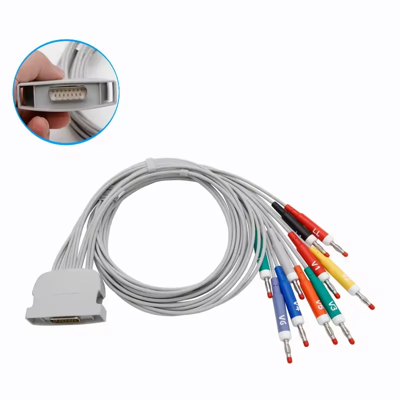 Compatible With Midmark Electrocardiograma AHA Banana 3.0 DB15 Pin 10 Leads Medical Leadwire ECG Patient Cable