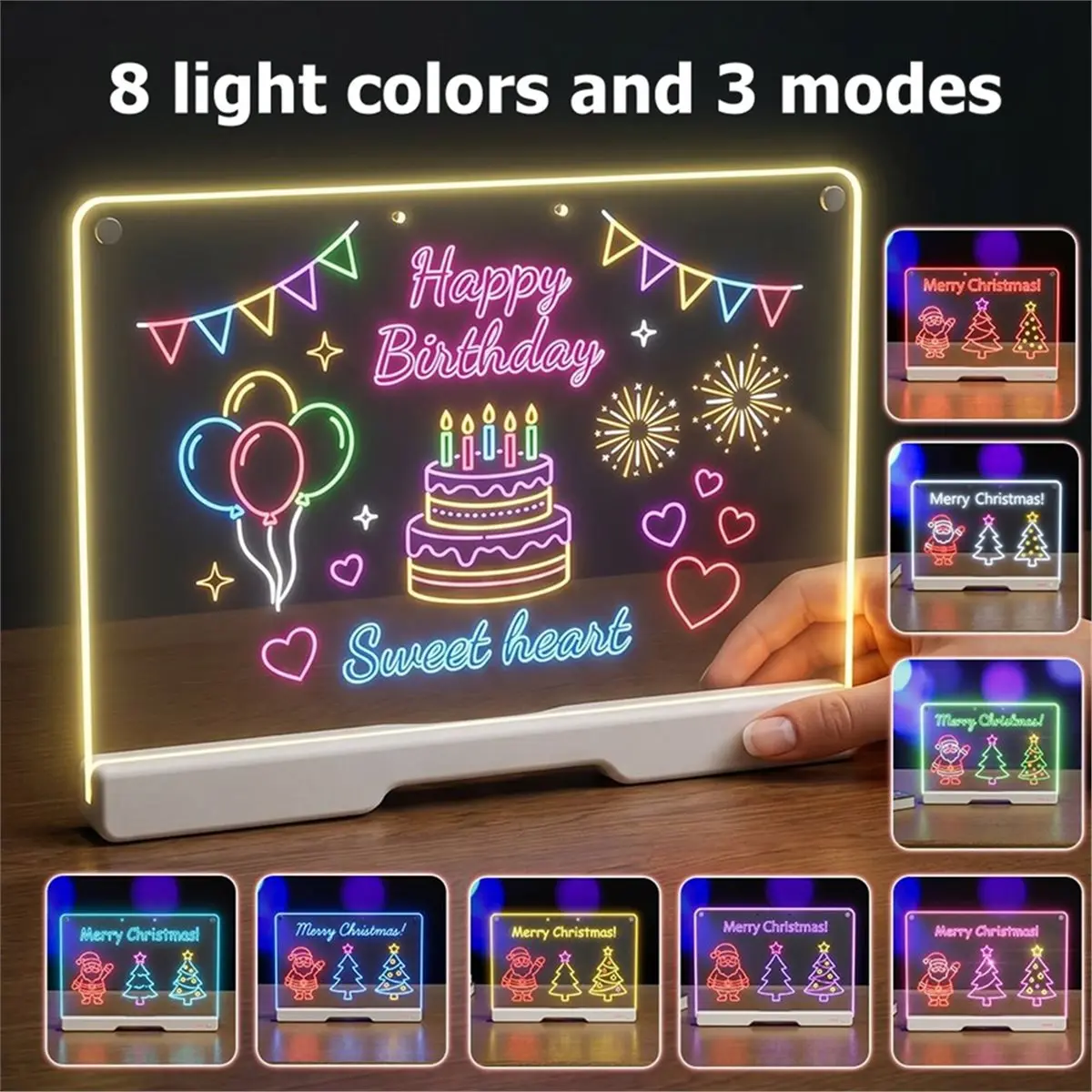 PHONE&GEAR LED Drawing Board for Kids - Rechargeable 8 Color Light Up Acrylic Note Pad with Stand,Gifts for 6-12 Year Old
