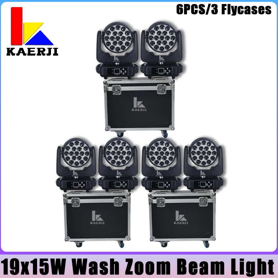 

6Pcs 19x15W LED Wash Zoom Moving Head Light With 3Pcs Flycases DMX Control Professional Stage Disco Party Bar KTV Stage Effect