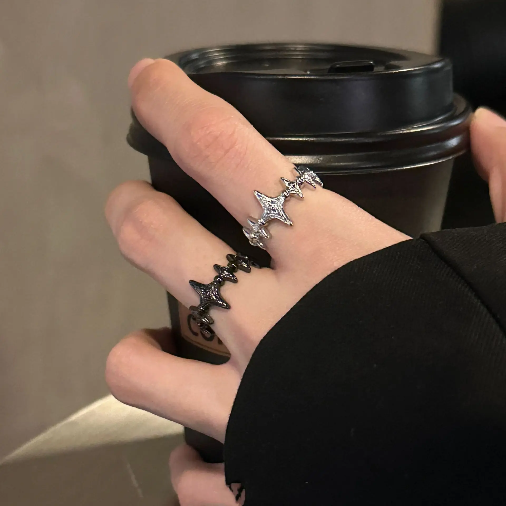 Retro Twinkle Stars Adjustable Open Ring For Women Silver-plated Brass Gothic Punk Edgy Jewelry Trendy Accessories Gift for Her