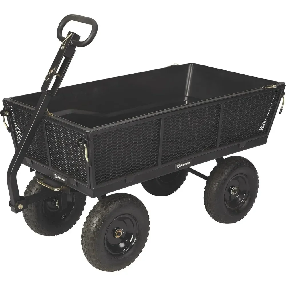 Steel Dump Cart With Removable Liner - 1200-Lb. Capacity Wheels Trolley 50in.L X 24in.W Overall Size Cargo Trolleys Garden Carts