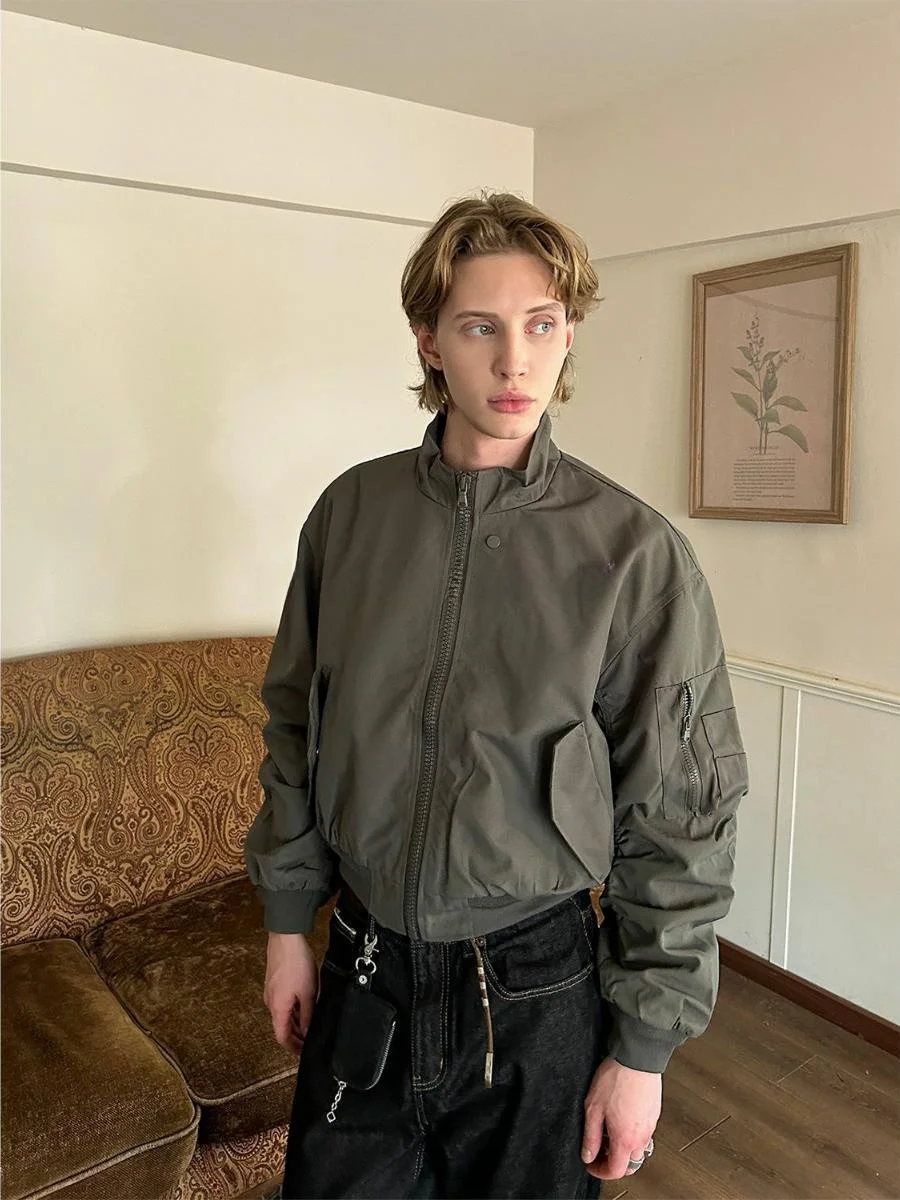 

Ретро-куртка-бомбер унисекс свободного кроя с воротником-стойкой для повседневной носки, полиэстер