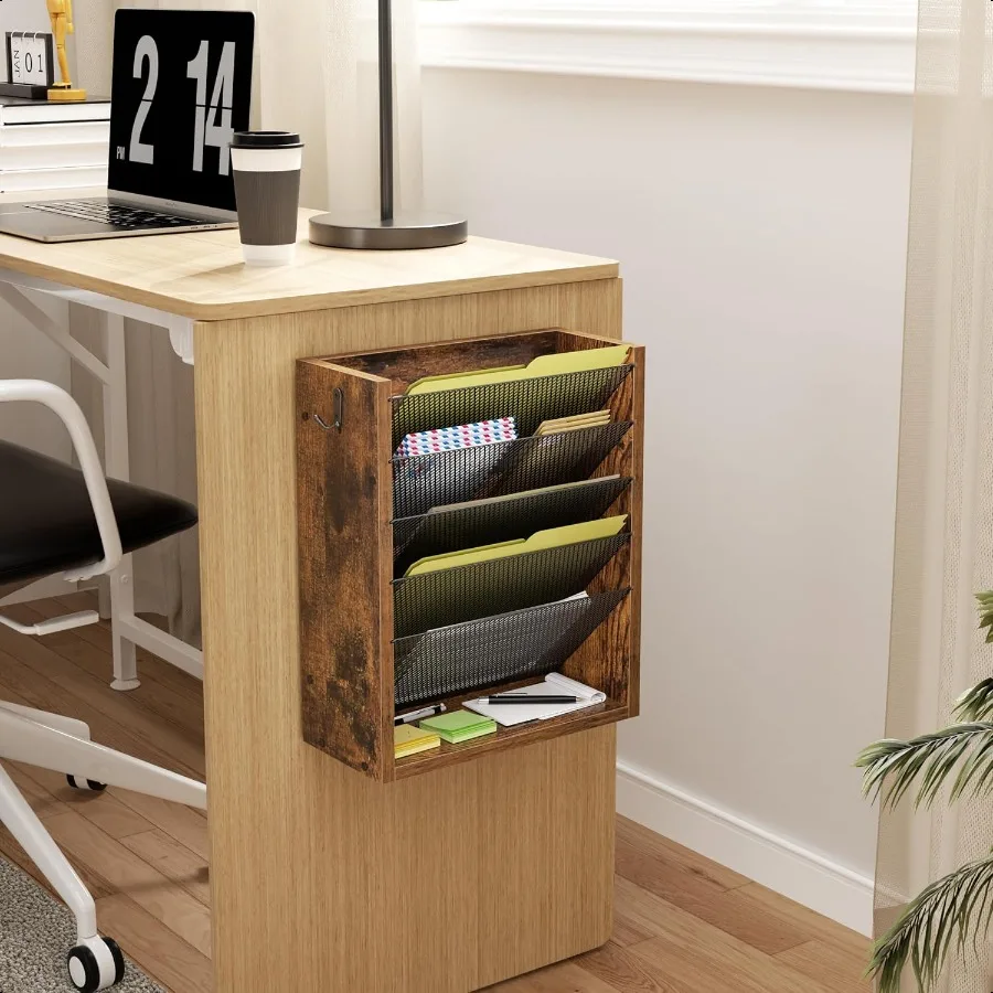 منظم ملفات حائط معلق 6 طبقات حامل ملفات حائط خشبي مع خطافين منظم بريد مثبت على الحائط مع صينية مسطحة سفلية عمودية