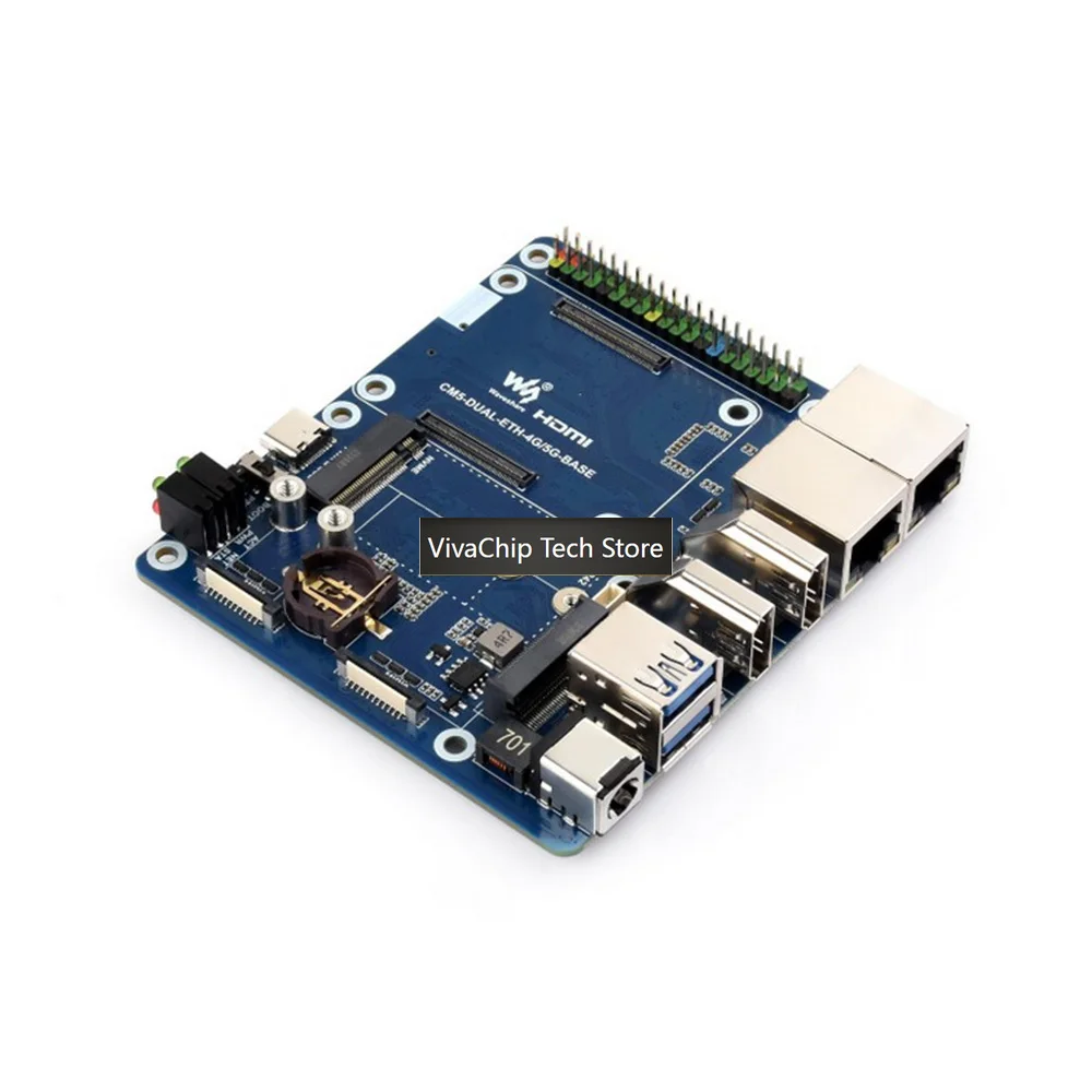 VivaChip TechDual Ethernet Base Board For Raspberry Pi CM5 Supports 4G / 5G Module Dual 4K Display Outputs And Dual MIPI Interfa