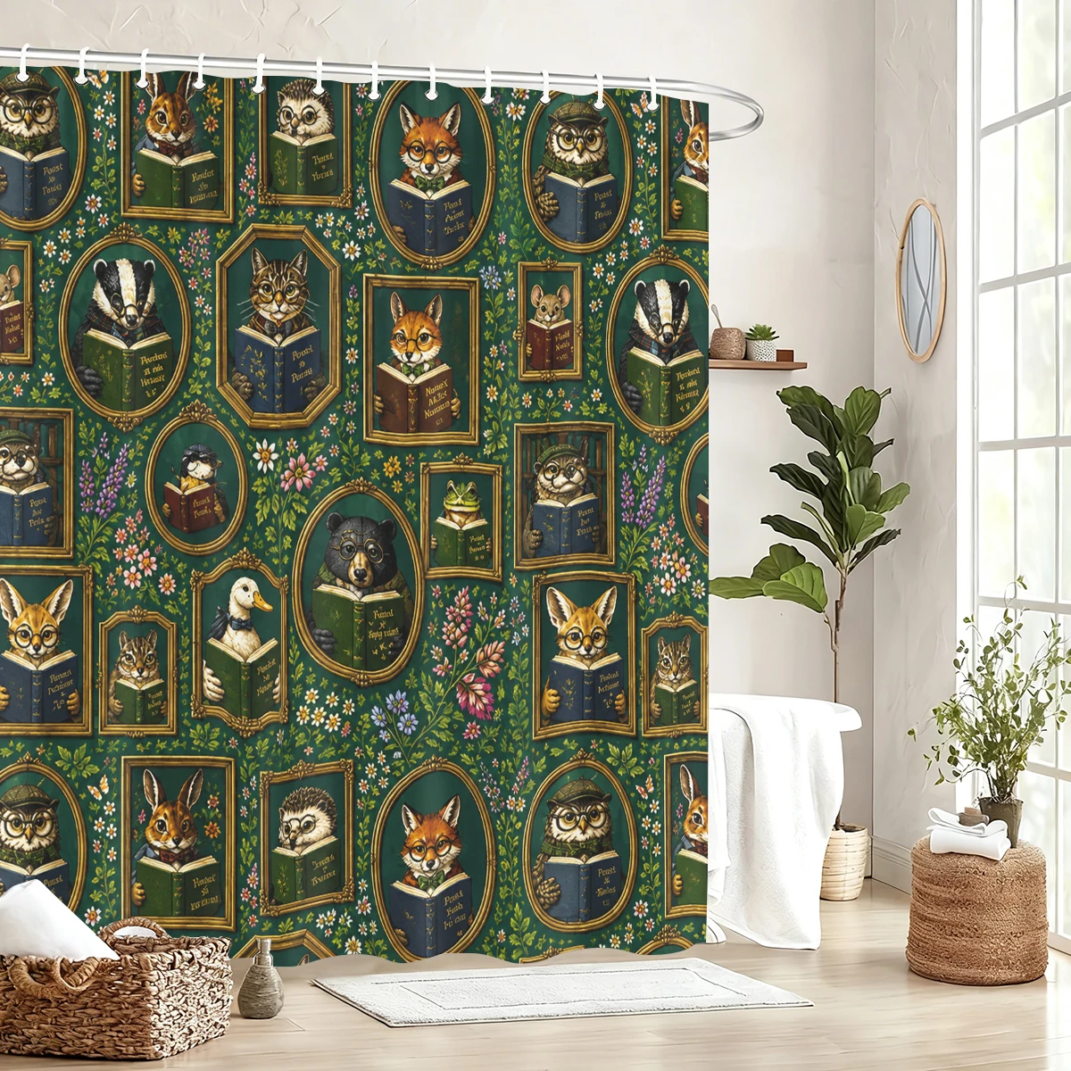 Vintage Themed Polyester Bathtub Curtain - Artistic Printed Shower Curtain for Bathroom Decoration