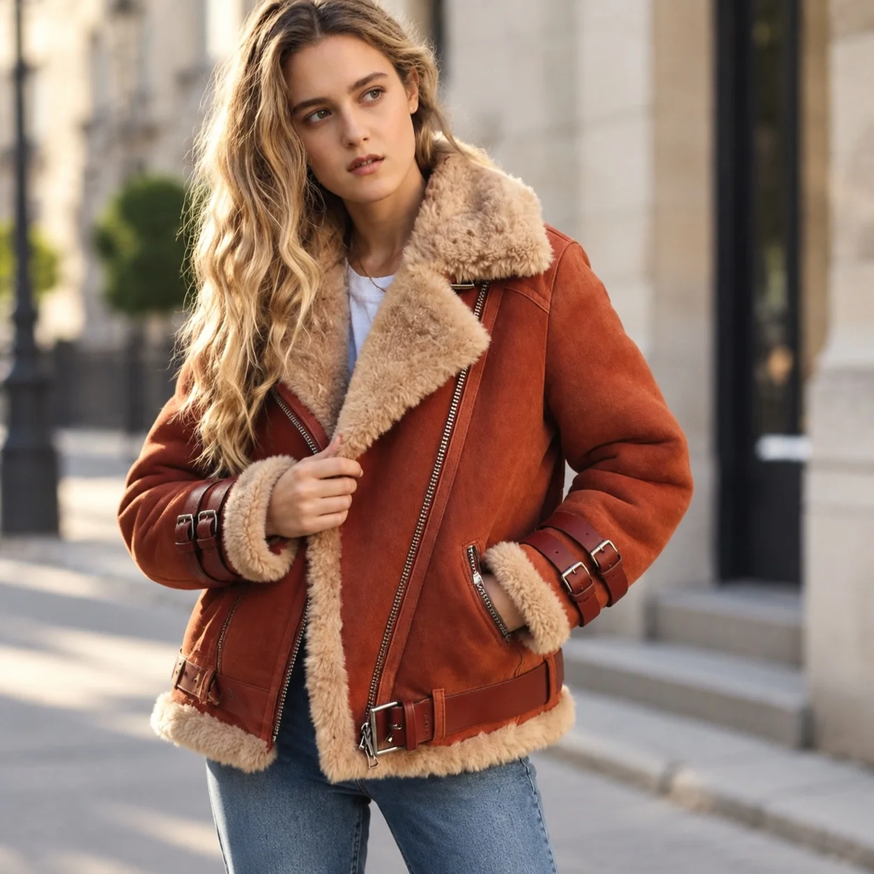 Belt Relaxed Fit Belt Individual Street with Mid Length Bomber Jacket Streetwear Zipper Front Long Sleeves Women Bomber Jacket