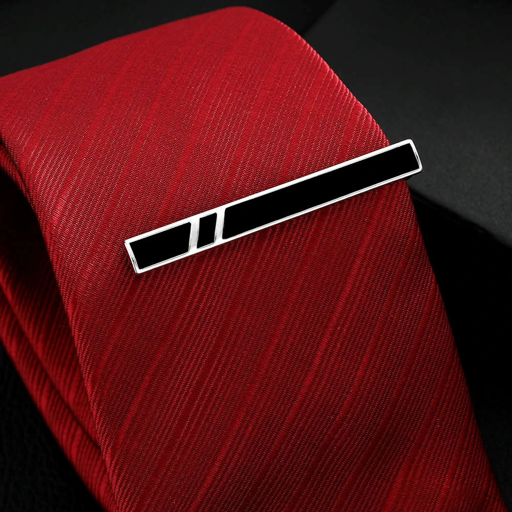 Funny Black Color Double Twill Pattern Design Tie Clip Mens Formal Party Jewelry Accessories Freeshipping