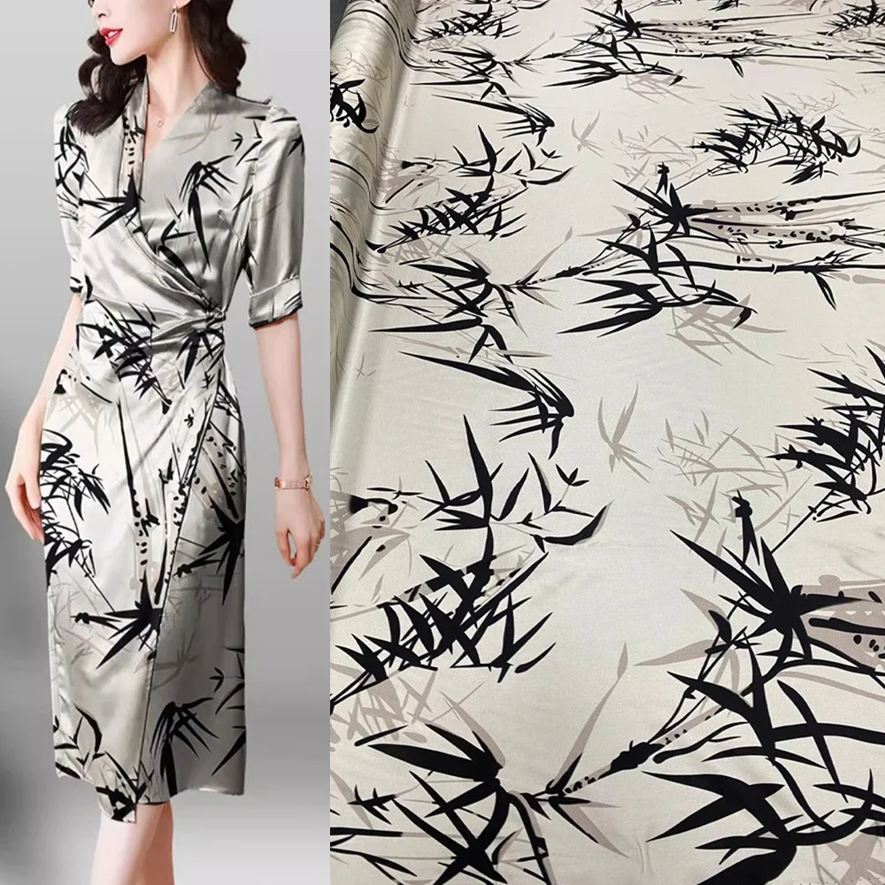 

Чернильный белый фон бамбуковое широкое шелковое саржевое эластичное атласное платье в китайском стиле из шелка тутового шелкопряда модная дизайнерская ткань