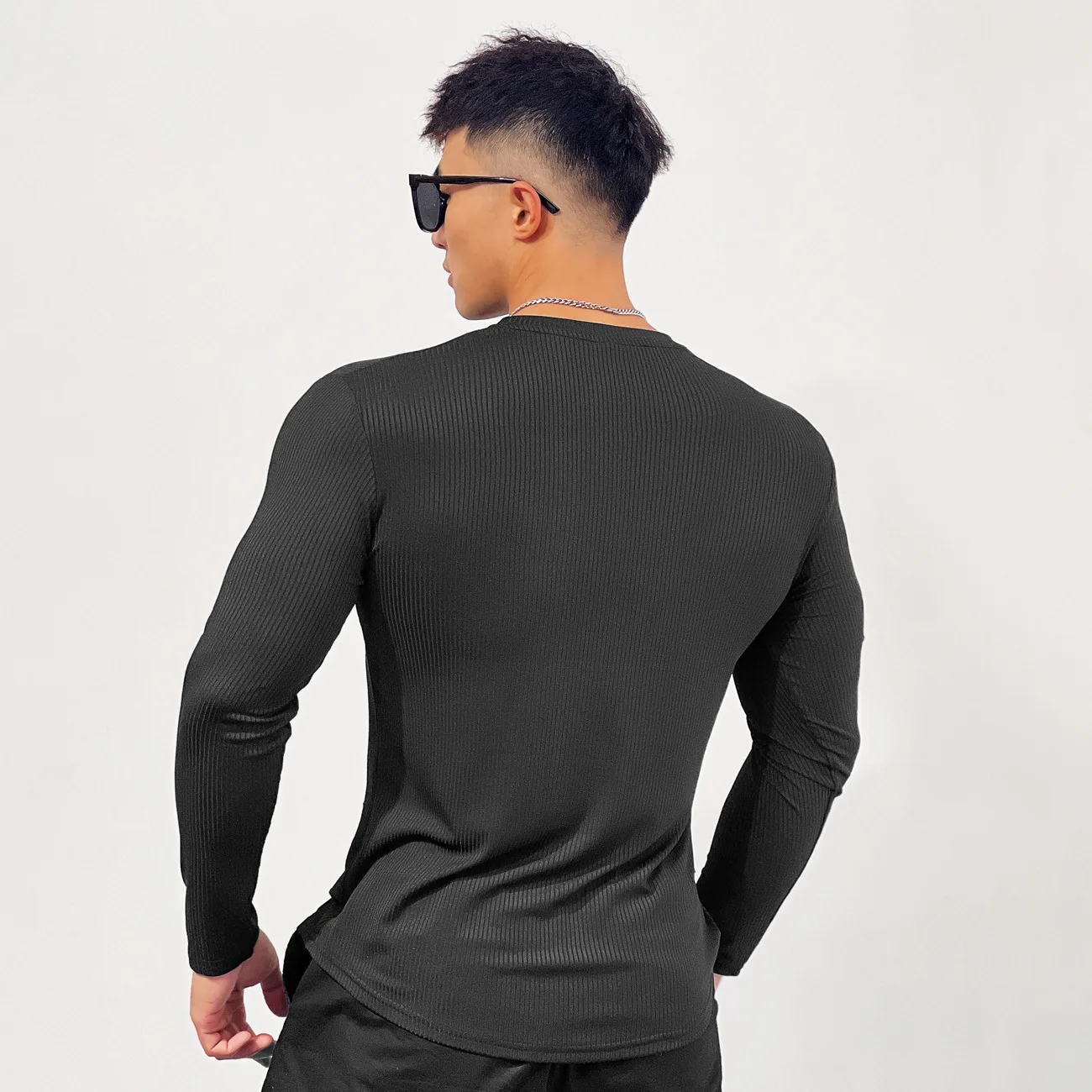 Autumn Winter Casual T-shirt Men Long Sleeves Solid Shirt Gym Fitness Bodybuilding Tees Tops Male Fashion Slim Stripes Clothing