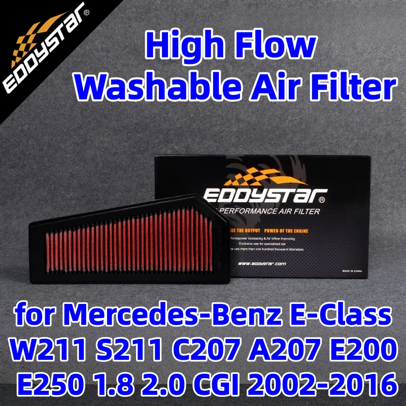 

High Flow Sport Air Filter for Mercedes-Benz E-Class W211 S211 C207 A207 E200 E250 1.8 2.0 CGI 2002-2016 Washable Racing Intake