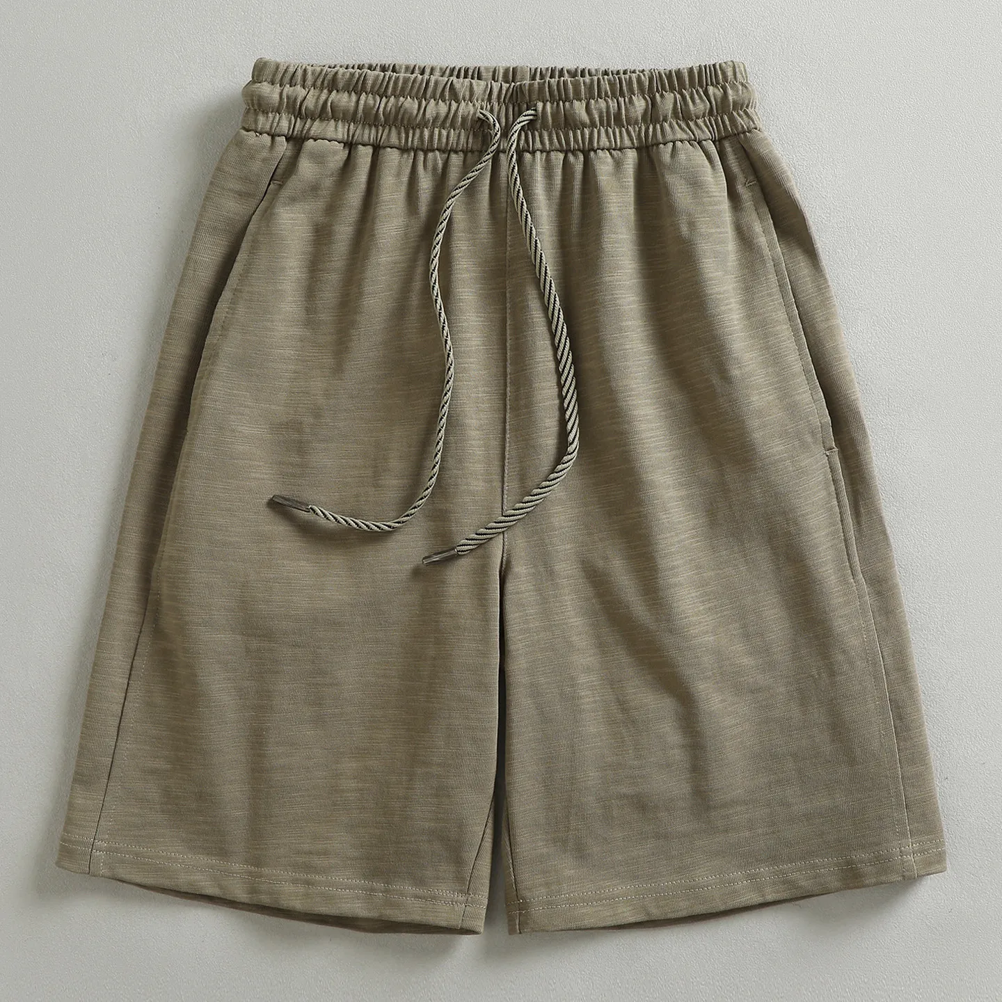 2026 Summer New American Retro Knitted Breathable Bamboo-jointed Cotton Shorts Men's Fashion Loose Sport Casual 5-point Pants