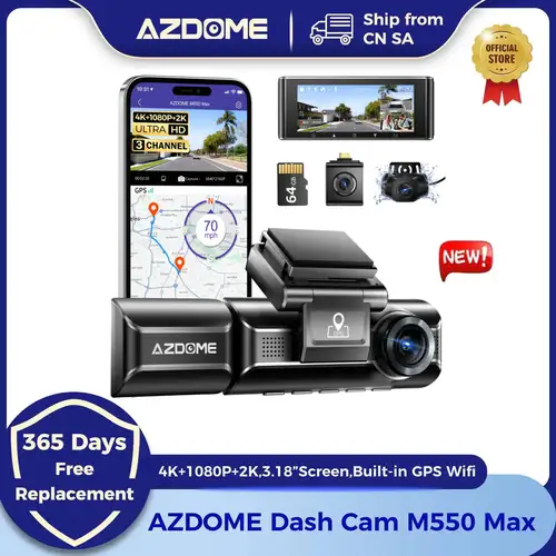 AZDOME 내장 GPS 와이파이 카메라, 자동차 DVR, 야간 투시경, 24 시간 주차 모니터, 지지대 후방 캠, 4K 대시 캠, M550 Max, 3.18 인치 스크린 