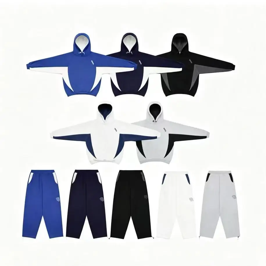 Mertra Embroidered Hoodie Set Unisex Cotton Long Sleeve Sweatshirt Pants Casual Style Youth Fashion Hooded Stitched Patchwork
