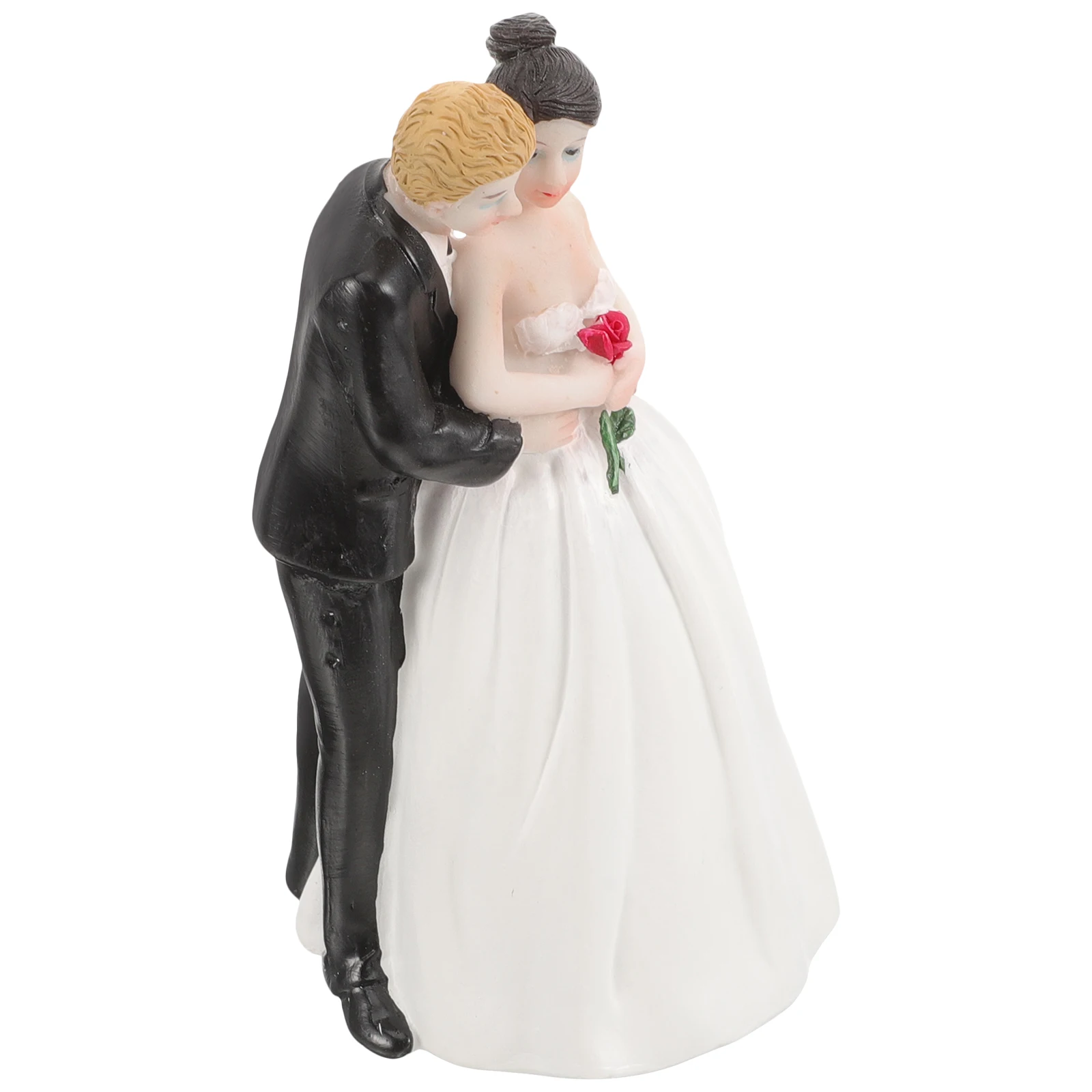 

Wedding Cake Topper Bride Hug Kiss Groom Resin Figurine Couple Decor White Bridegroom Safe No Deform Romantic Design Perfect