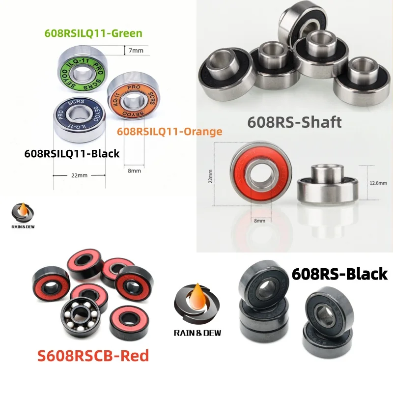 8pcs/set 8x22x7mm 608 Ball Bearings for Kick Scooters & Longboards Chrome Steel Smooth Rotation Replacement Parts8