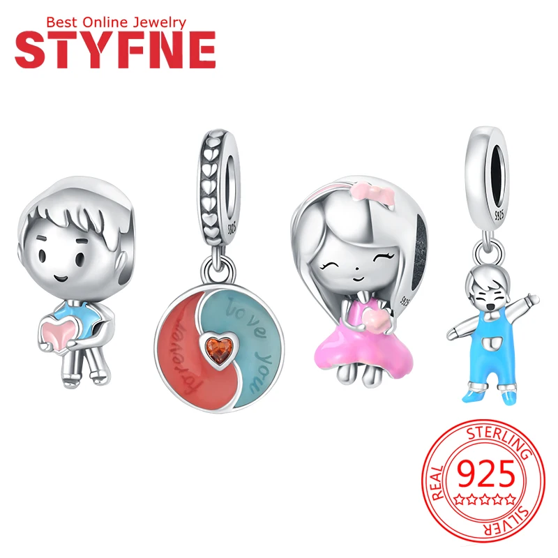 

Charms Silver 925 Pink Heart Girl Boy Beads Fit Original Bracelets Beads Charms Jewelry Making Fine Jewelry Gift