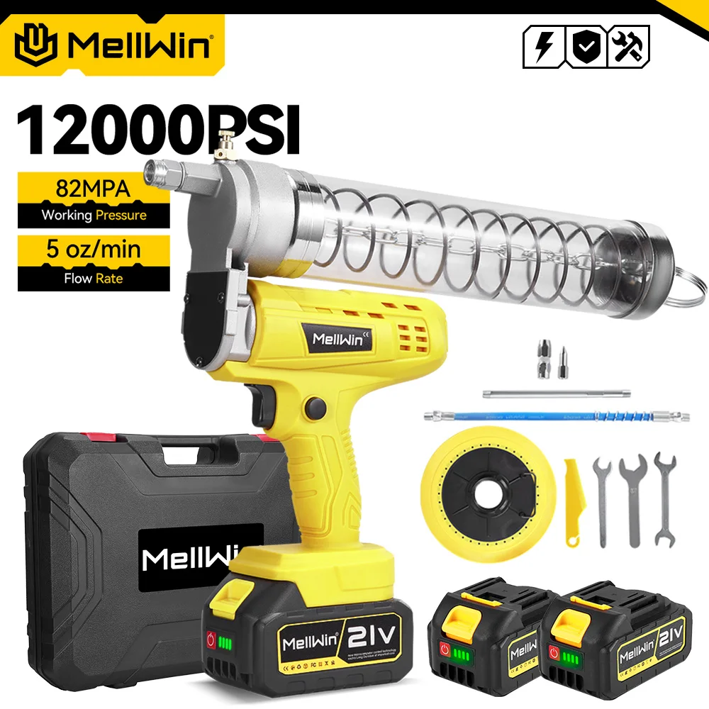 MELLWIN 12000PSL Hochdruck-Elektro-Fettpresse Kabellose Hochdruck-Schmiermaschine Ölwerkzeug-Set Autowartungswerkzeug für Makita 18V Akku