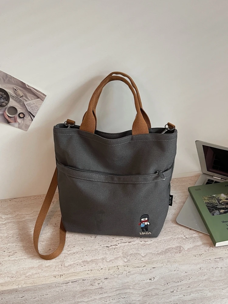 Large Capacity Canvas Tote Bag Women's Commuter School Bag 2026 New Early Eight Shoulder Bag Portable Single Shoulder Bag