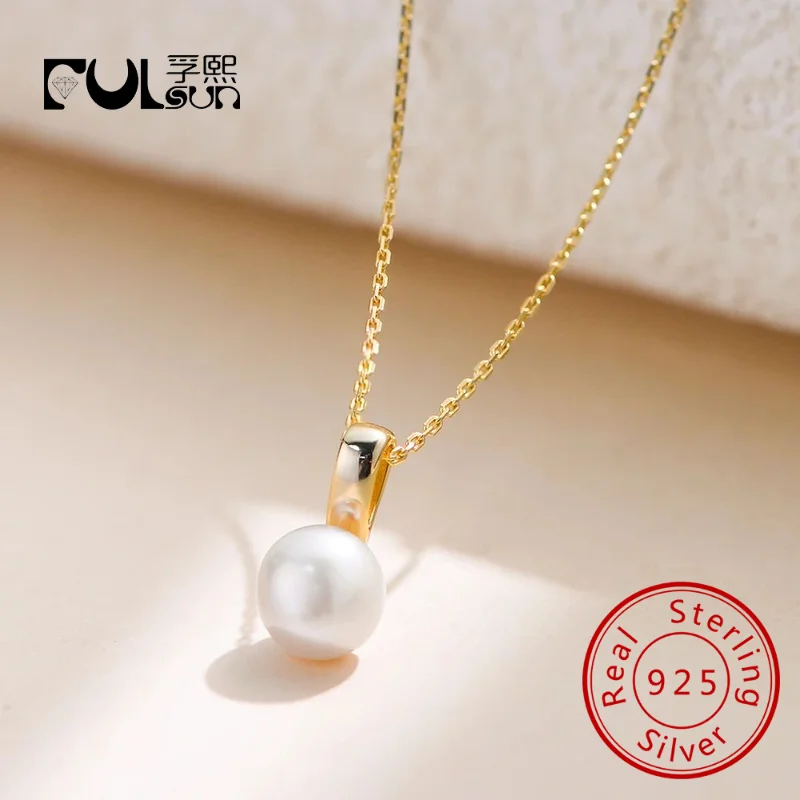 

Ожерелье из стерлингового серебра 925 пробы с позолотой 14 карат в стиле минимализм с жемчугом, ожерелье с подвеской из натурального пресноводного жемчуга для женщин